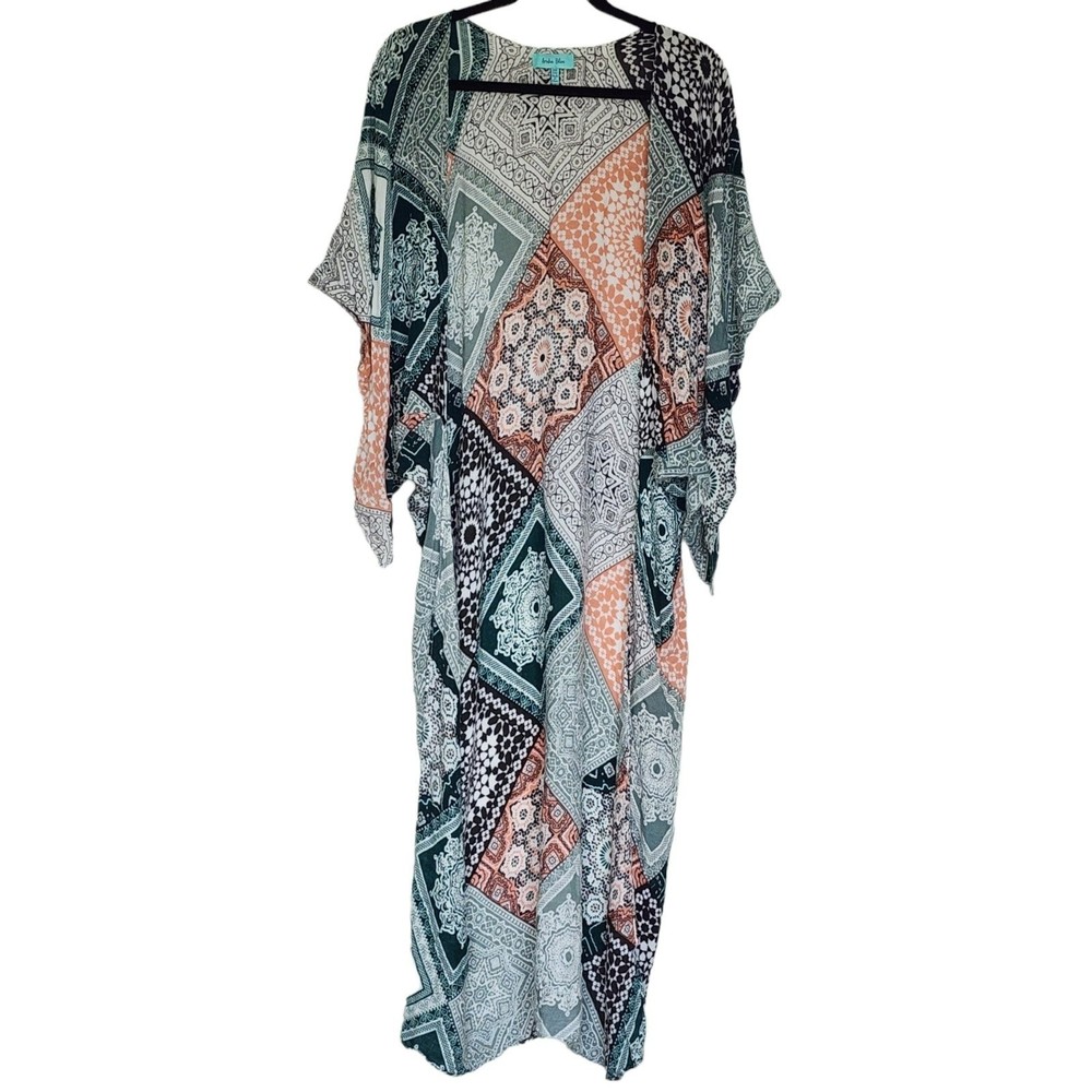 Aruba Blue Kimono Beach Cover up Duster Boho Bohemian M to 3XL One size Bandana